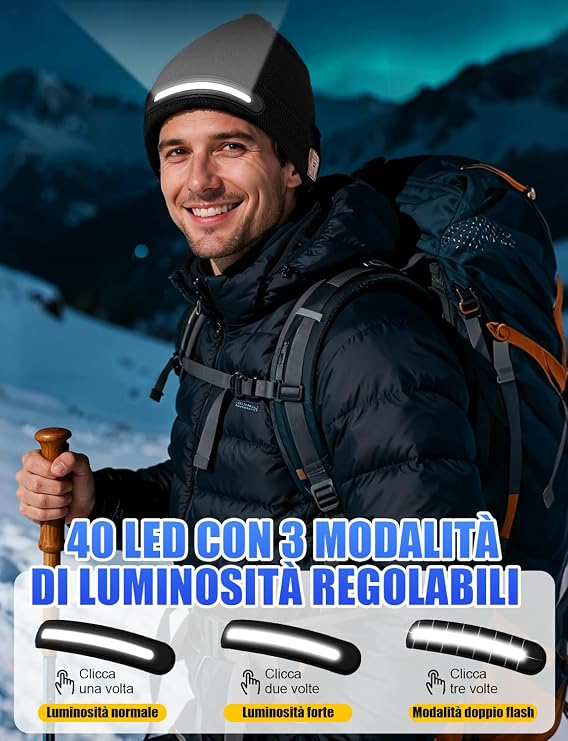 Berretto con luce LED e musica Bluetooth – foto 3