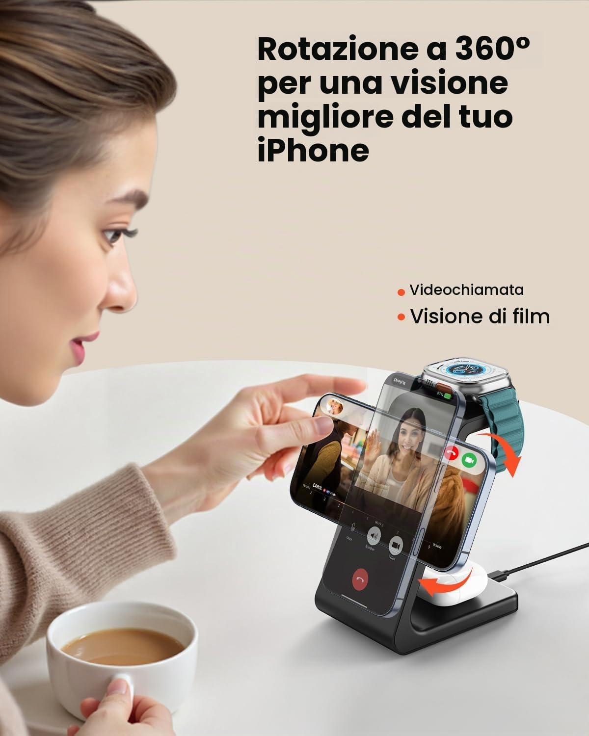 Base di ricarica wireless per telefono, cuffie e smartwatch – foto 4