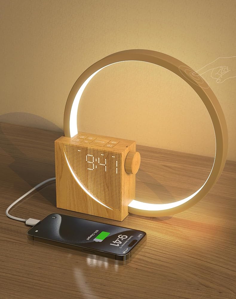 Lampada da comodino LED con sveglia e ricarica USB