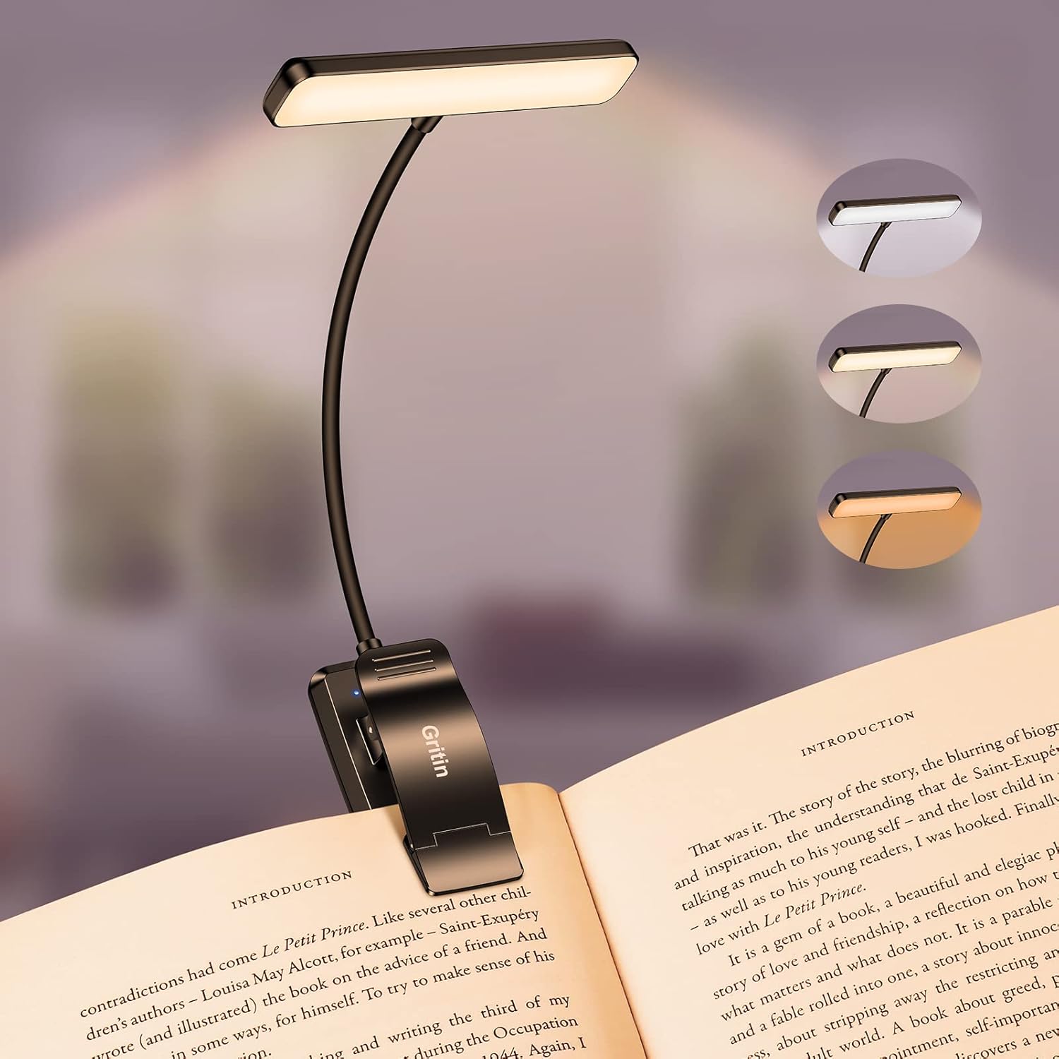 Lampada da lettura a clip, ricaricabile