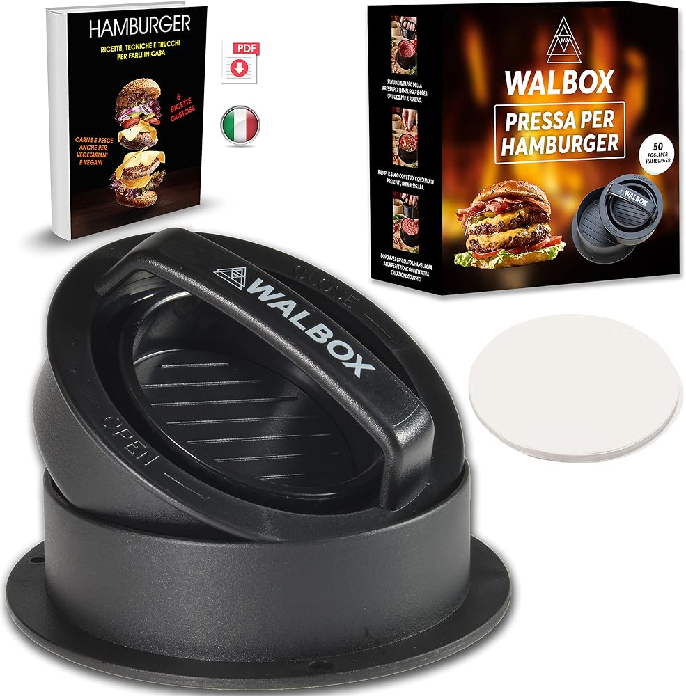 Pressa per hamburger 3 in 1 con 50 fogli antiaderenti