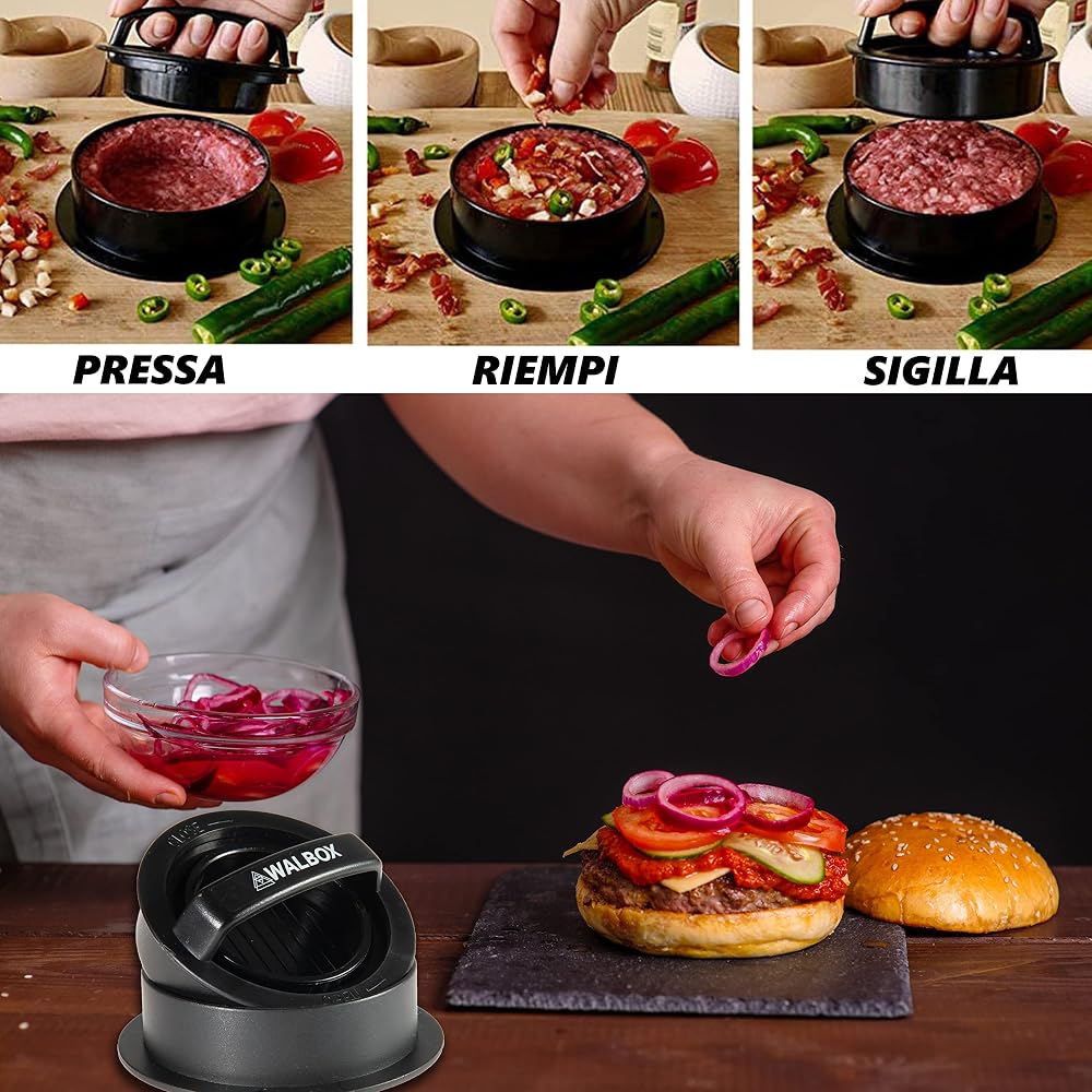 Pressa per hamburger 3 in 1 con 50 fogli antiaderenti – foto 4