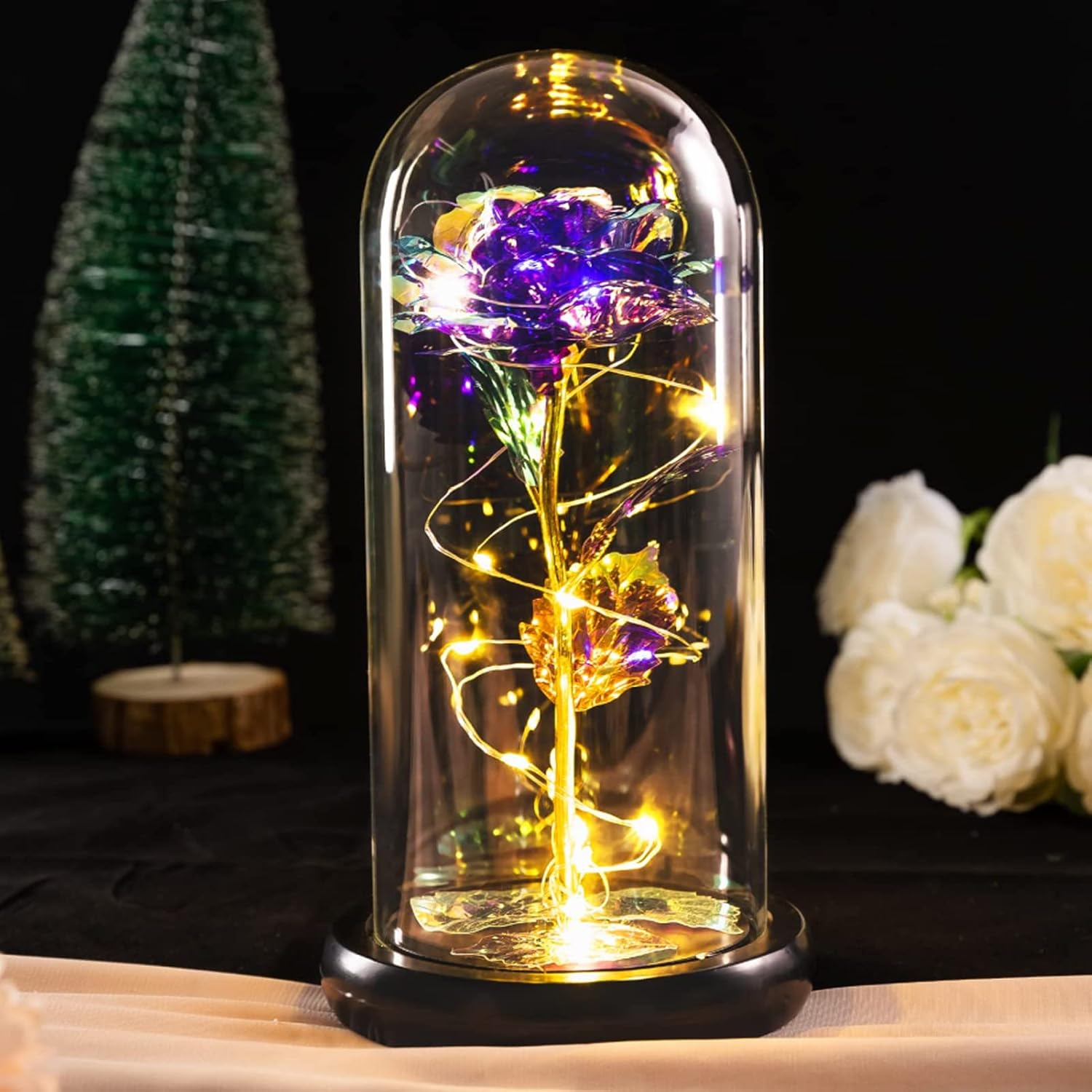 Rosa eterna con luce LED e cupola in vetro – foto 7
