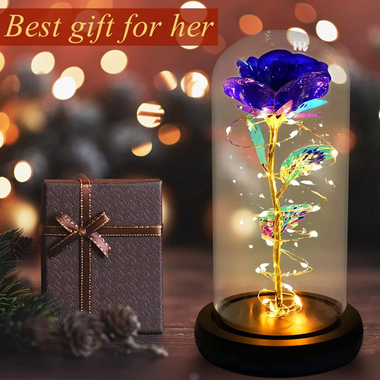 Rosa eterna con luce LED e cupola in vetro – foto 4