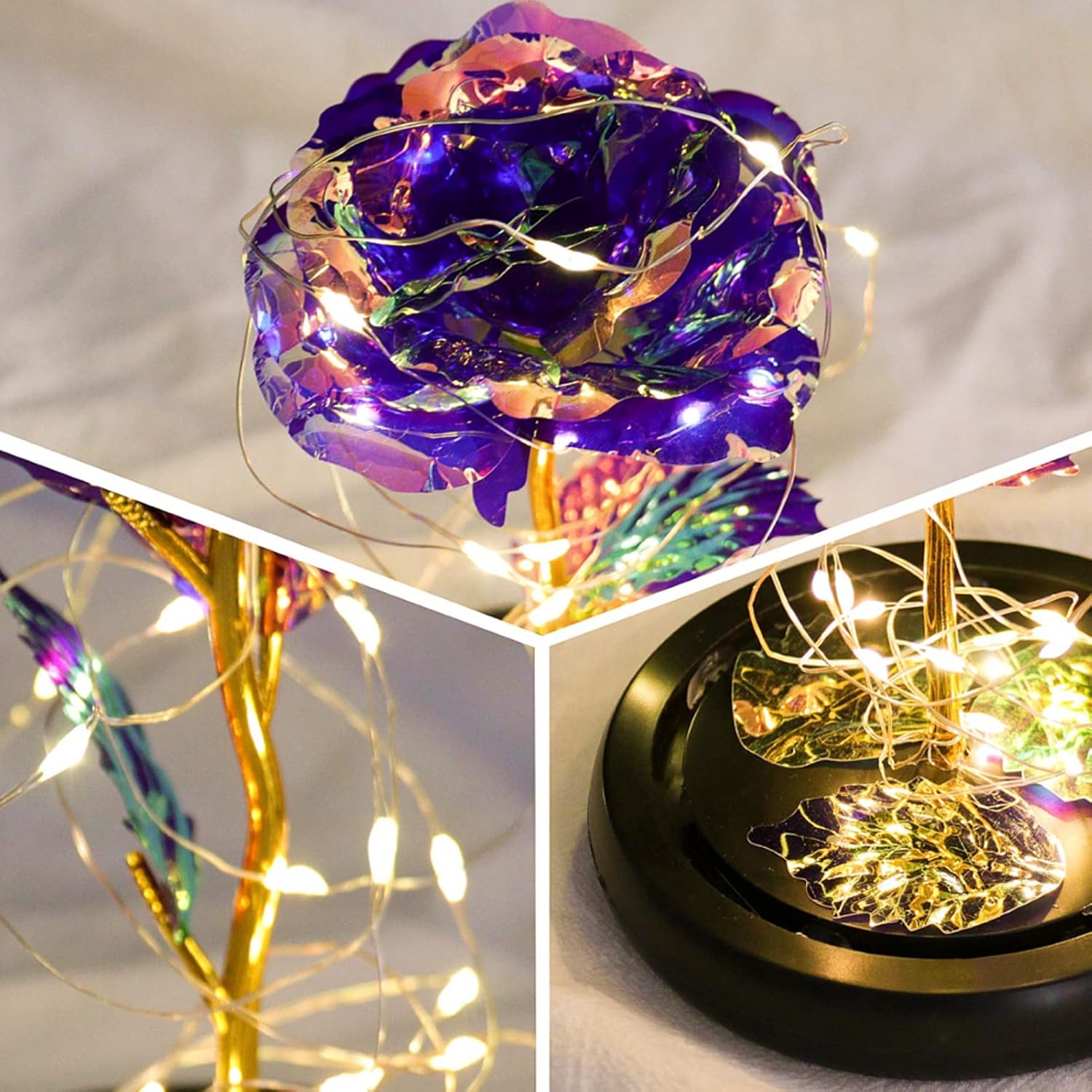 Rosa eterna con luce LED e cupola in vetro – foto 3