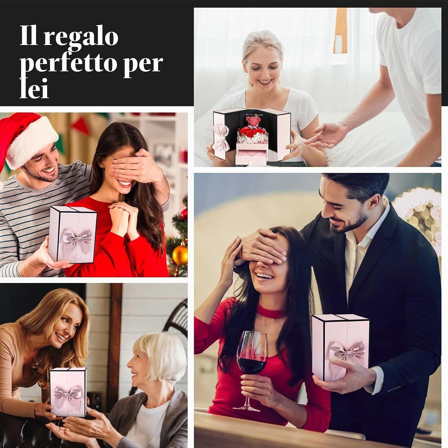 Rosa stabilizzata con collana e orsetto di rose – foto 8