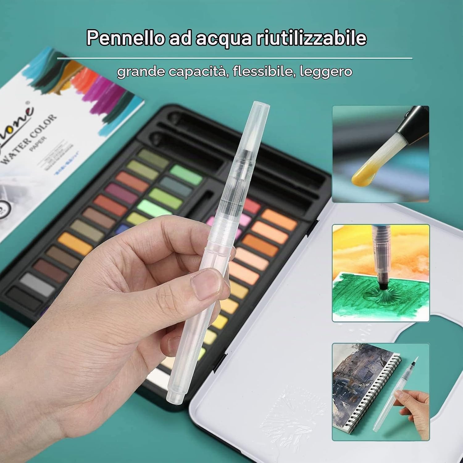 Set acquerelli con pennelli e album da disegno – foto 3