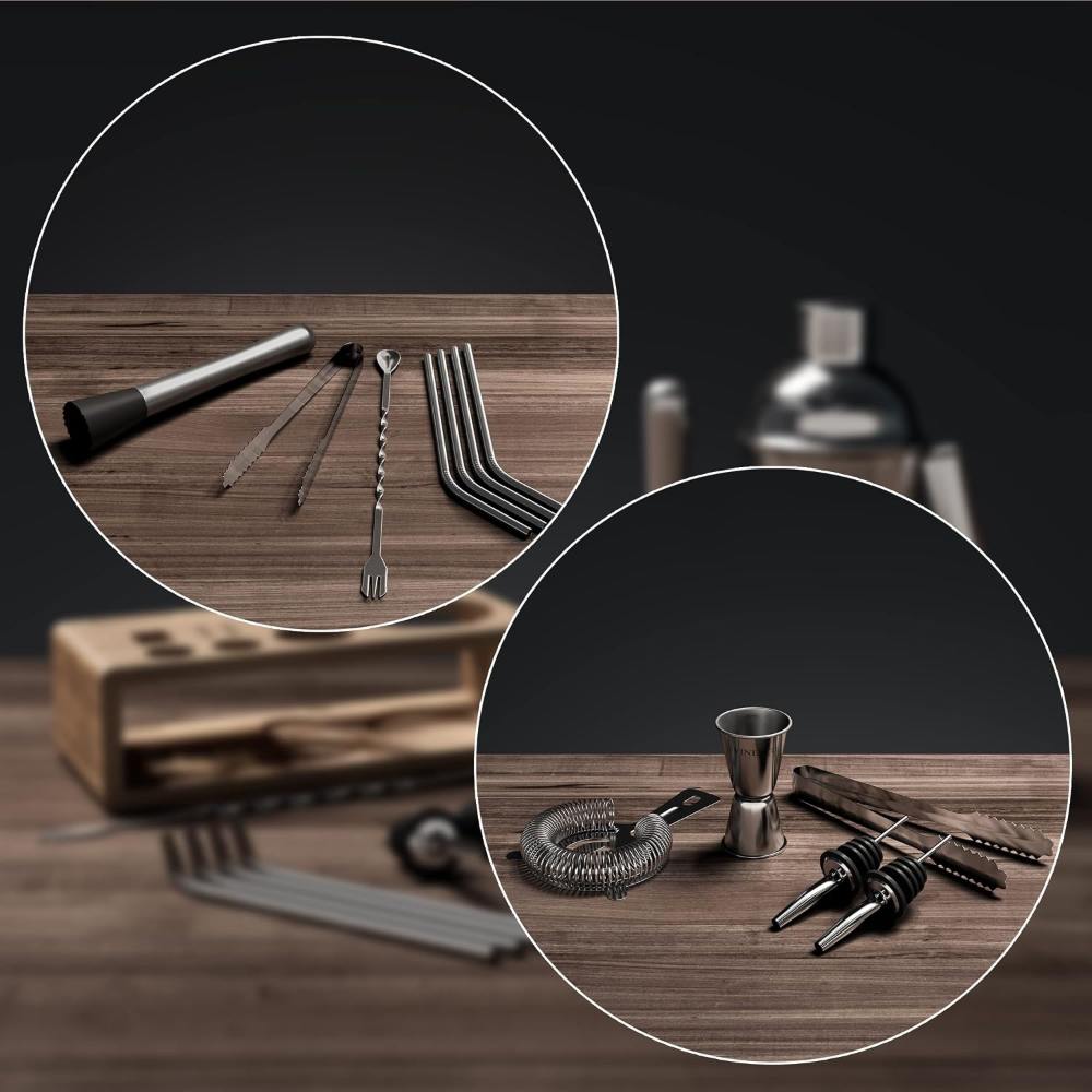 Set cocktail con shaker, jigger e accessori in acciaio – foto 4