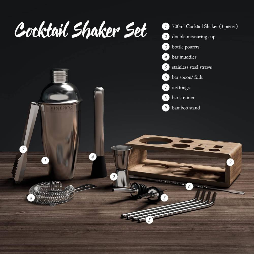 Set cocktail con shaker, jigger e accessori in acciaio – foto 2