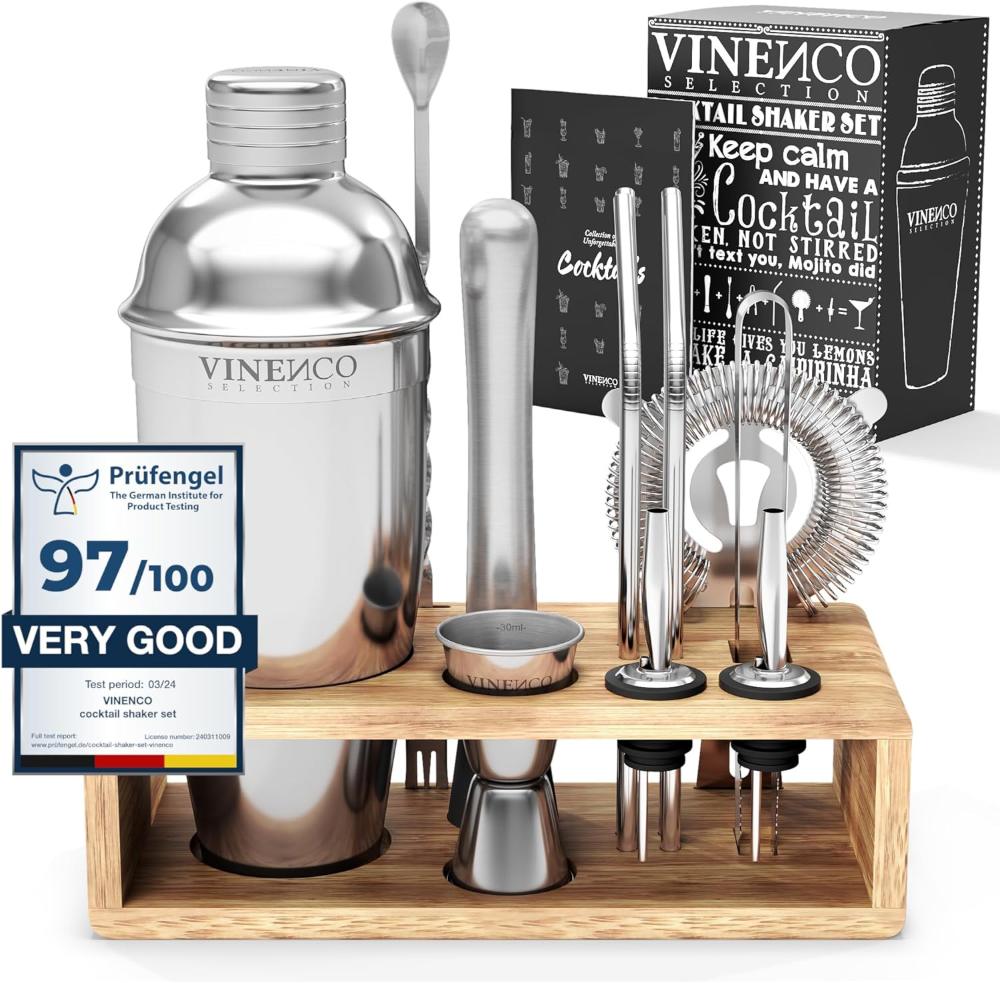 Set cocktail con shaker, jigger e accessori in acciaio