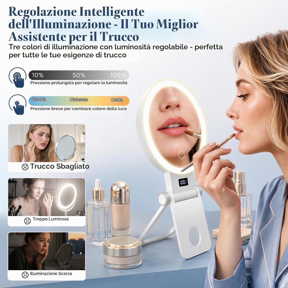 Specchio da trucco con luci LED e ingrandimento