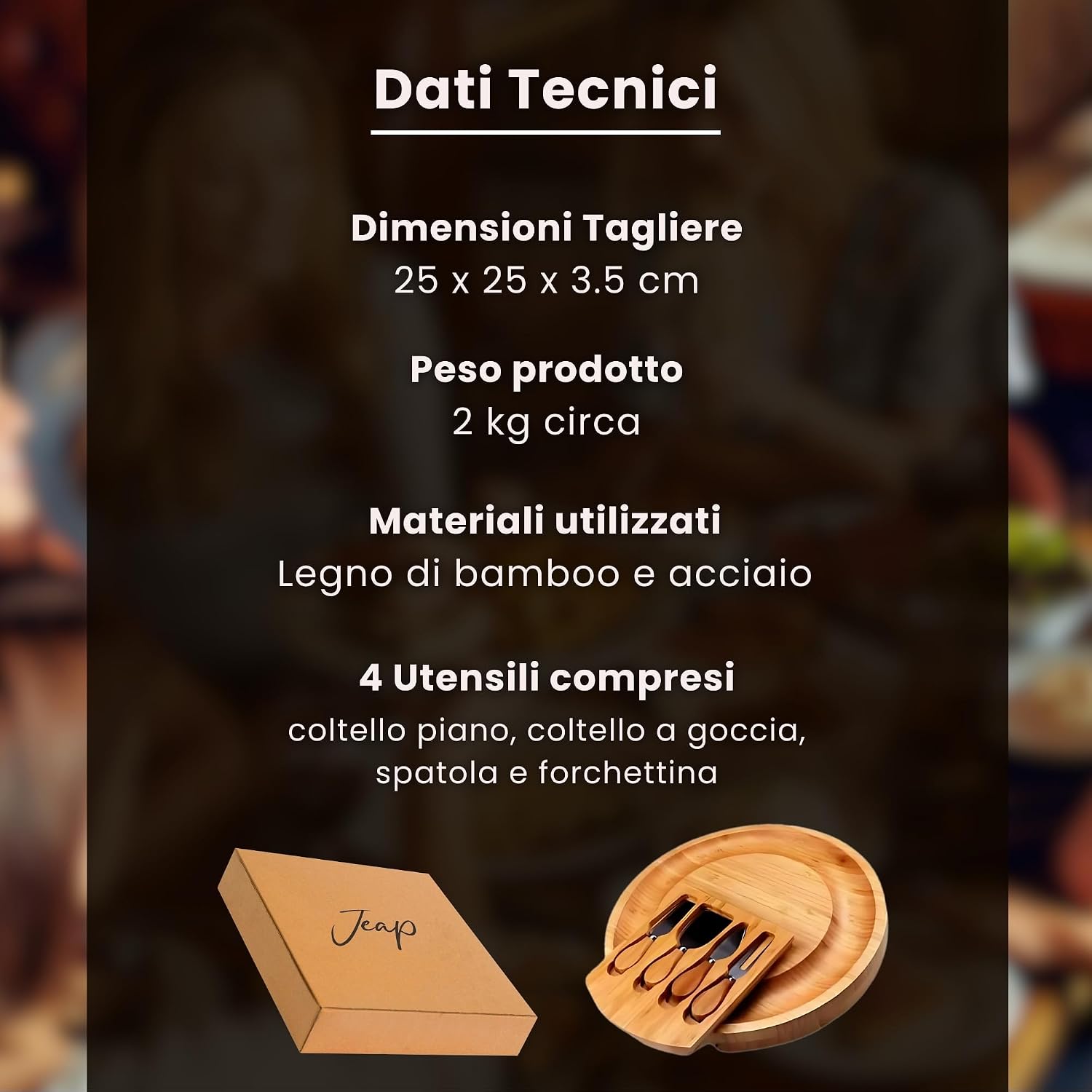 Tagliere in legno con cassetto e 4 utensili – foto 6
